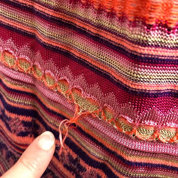 Chicos pink purple stripe crochet knit open front long cardigan size 2 or Medium - Picture 6 of 15